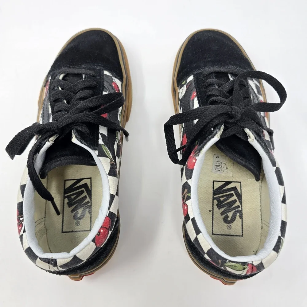 Vans Old Skool Platform Cherry Checkerboard Gum Sole Sneakers Womens 5.5 Black